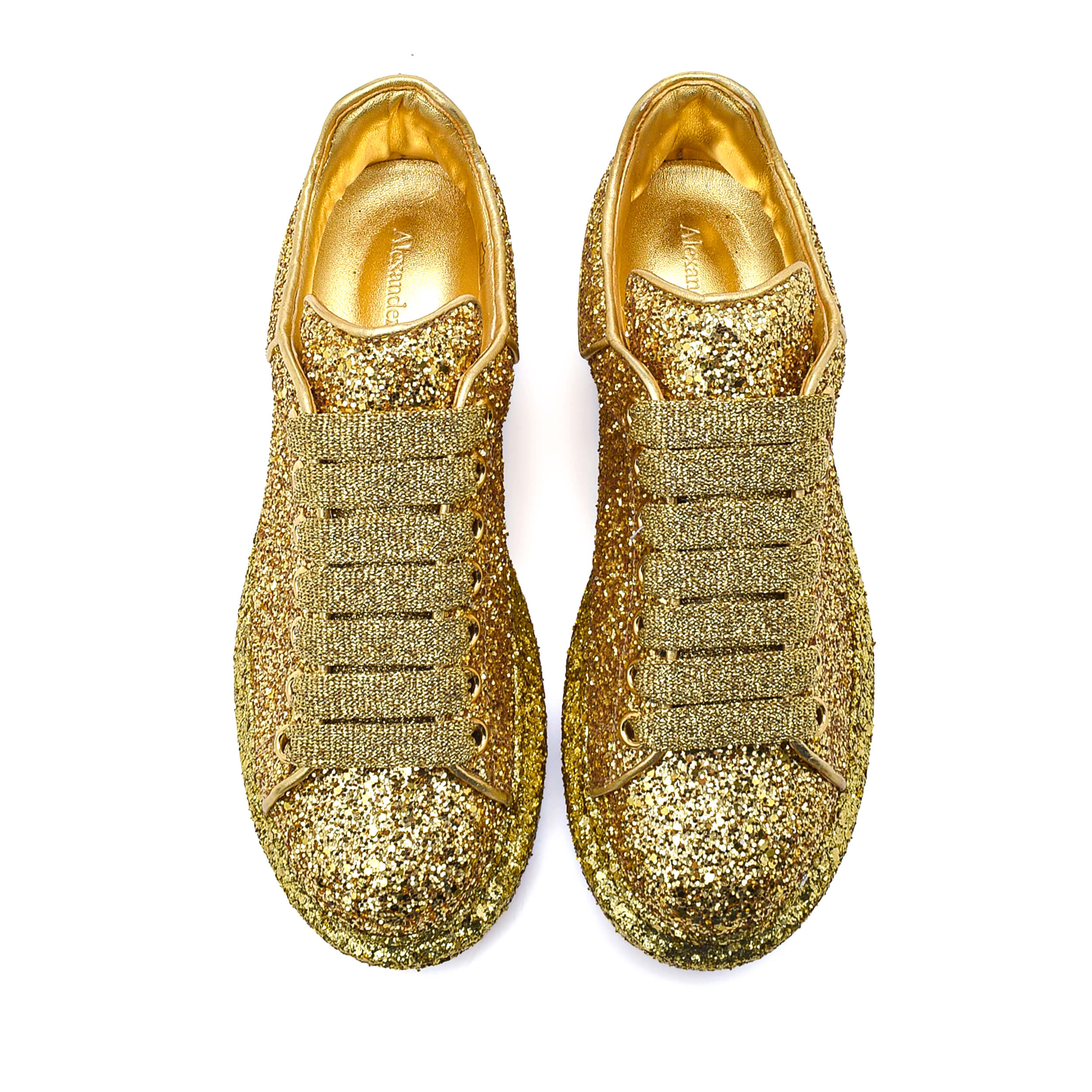 Alexander McQueen - Gold Shiny Glitter Oversized Sneakers / 38